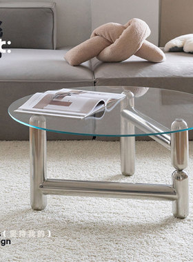 挑时昆斯气球狗设计师茶几小户型现代简约圆形玻璃不锈钢复古