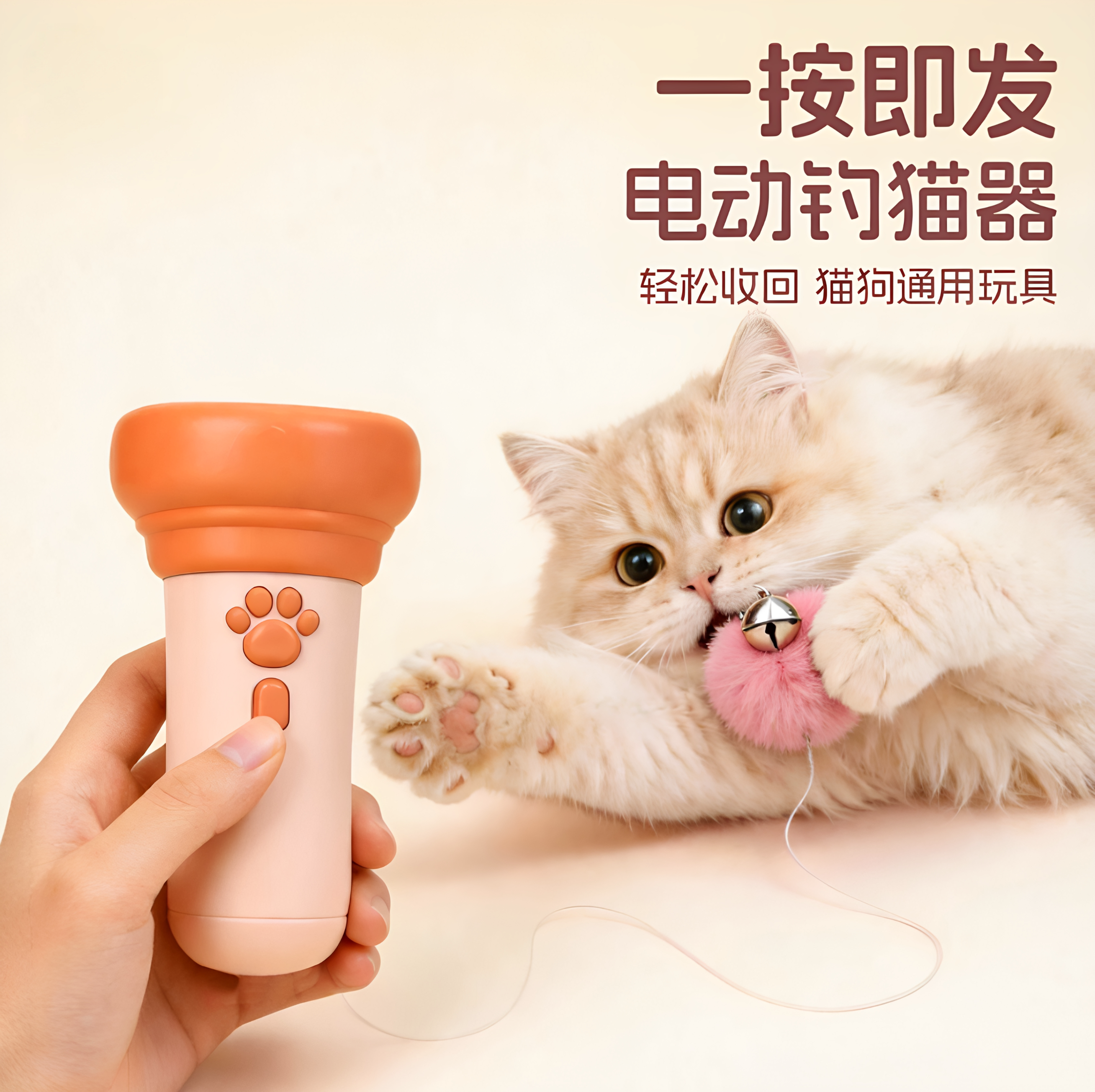 电动伸缩逗猫棒一键弹射毛球