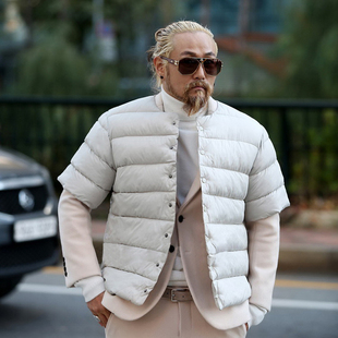 保暖棉马甲外套男 休闲短袖 韩国潮牌棉衣韩版 秋冬纯色绗缝宽松时尚