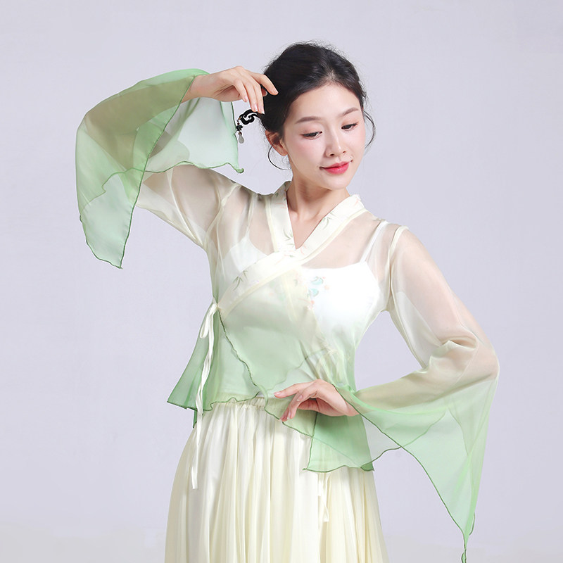 古典舞上衣渐变色纱衣飘逸舞蹈练功服上衣中国舞剧目演出服艺考_虎窝淘