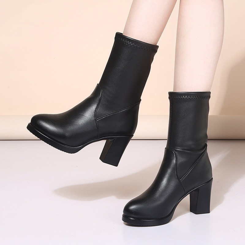 MEDIUM BOOTS WOMENS HIGH HEELS WINTER FLEECE FASHION BOOTS CHUNKY HEEL BOOTS LEATHER MARTIN BOOTS SUEDE SKINNY BOOTS SOCK BOOTS