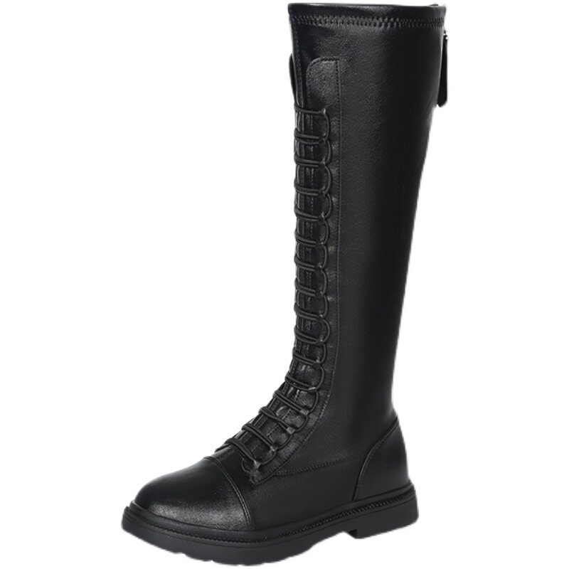 FLAT STRETCH BOOTS PLUS FLEECE SKINNY BOOTS MID-RISE BOOTS WOMENS KNEE-LENGTH BOOTS SLIM AND TALL BOOTS A ZIPPER BACK