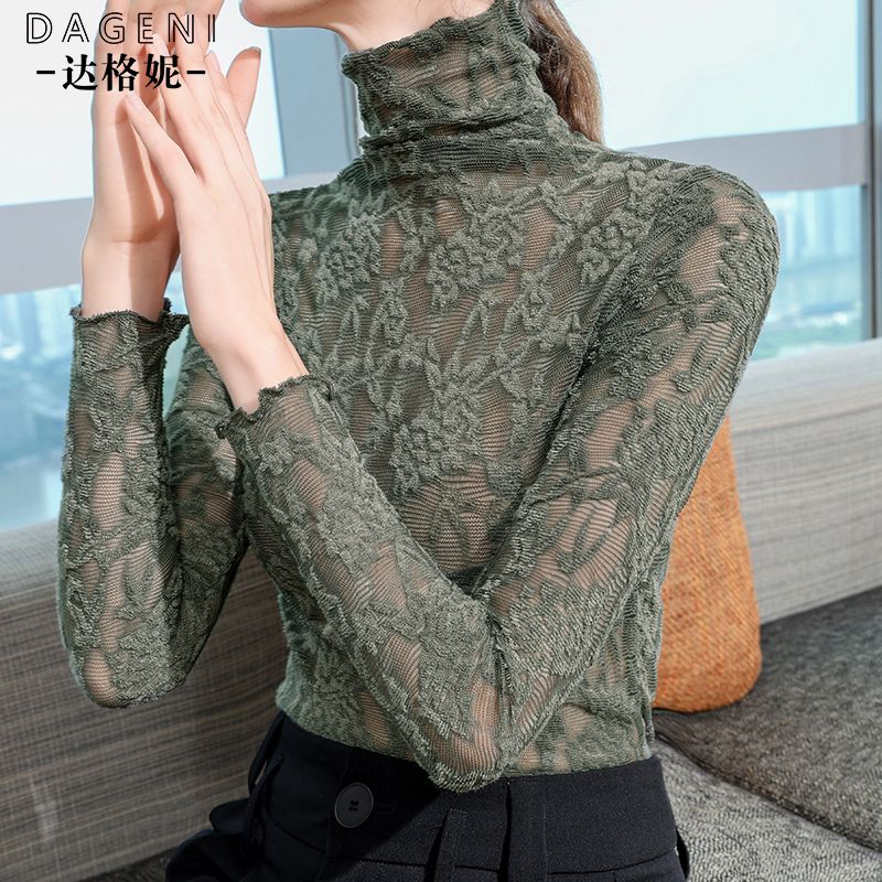 高级感半高领蕾丝打底衫女