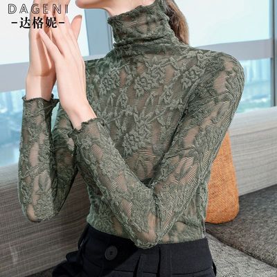 高级感半高领蕾丝打底衫女