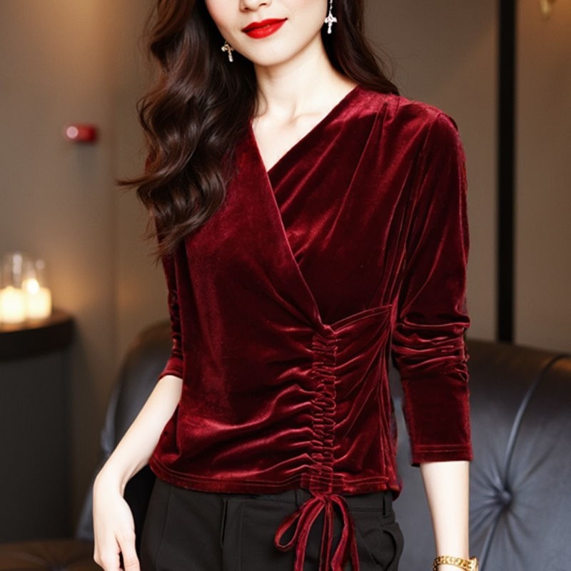 金丝绒上衣女秋冬季2026新款欧货小衫内搭打底衫高端洋气长袖T恤