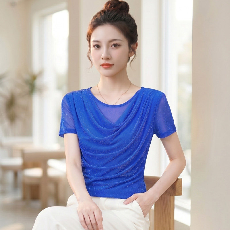 优雅减龄网纱小衫时尚堆堆领洋气蕾丝衫女夏季2026薄款软纱上衣潮