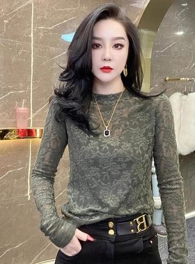 性感蕾丝打底衫内搭外穿2026春秋新款微透纯欲风长袖上衣薄款小衫