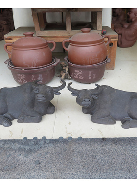 对牛拉毛紫砂古董风水镇宅家用