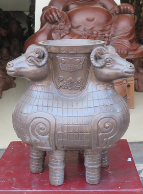 三羊开泰花瓶摆件紫砂名家正品