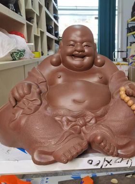 宜兴紫砂雕塑摆件供养佛像弥勒佛珠佛祖大肚佛招财进宝平安祝福大