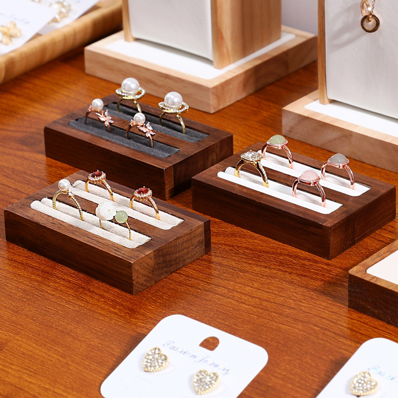 黑胡桃木短款2槽戒指展示托盘