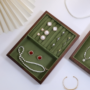 胡桃木首饰展示盘戒指项链手镯收纳盘珠宝展示托盘饰品看货盘陈列