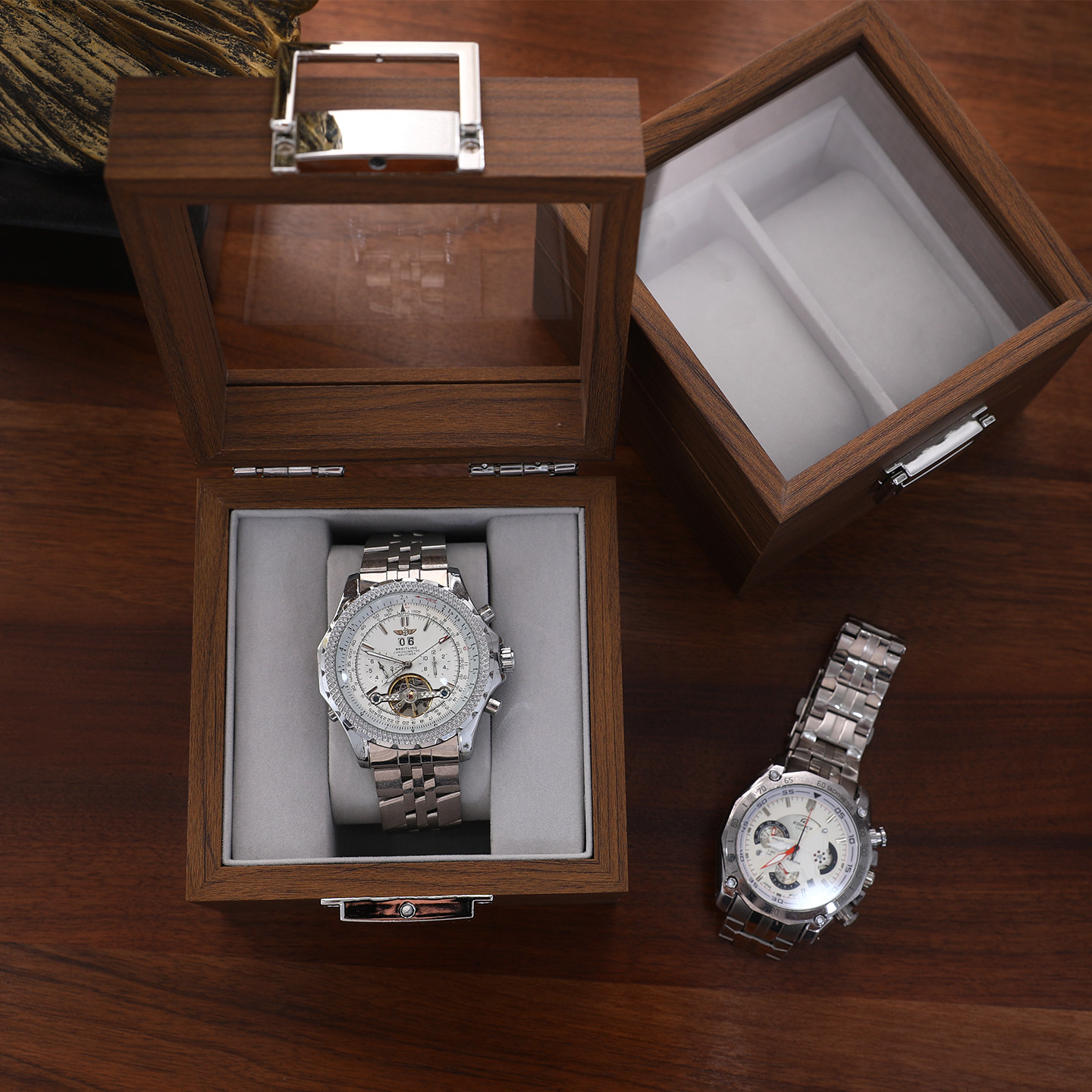 胡桃木纹手表收纳盒防尘展示盒