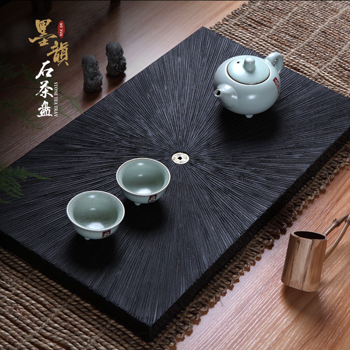 仟艺堂石茶盘天然黑金乌金石茶盘茶具茶海直销整石万流归宗包邮