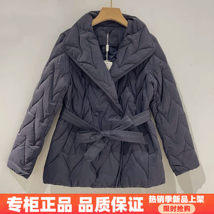 紫萱雅MBY25D166芳兰蕊2025冬季时尚百搭系带轻薄翻领羽绒服外套