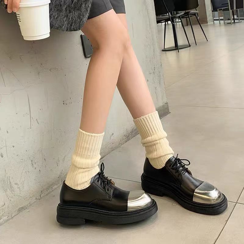 173英伦风女鞋厚底单鞋轻奢时尚设计感小众系带拼色乐福鞋