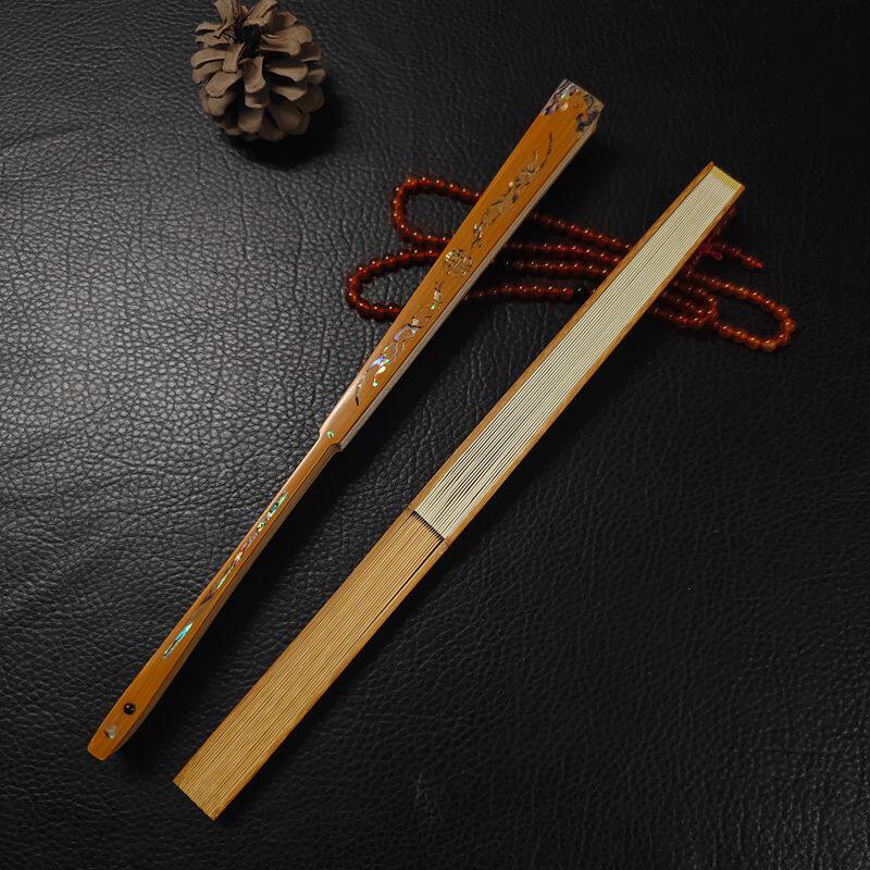 新品9.5寸18方老玉竹镶嵌螺钿文玩扇子宣纸折扇空白扇子苏工扇面