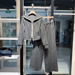 显瘦舒适套装 时尚 短款 上衣配阔腿裤 2025冬季 休闲裤 新款