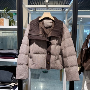 设计感针织拼接领保暖90白鸭绒羽绒服短款2025冬季新款厚款外套