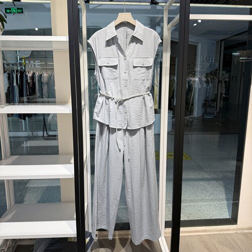 2026夏新款高级感翻领无袖衬衫阔腿裤两件套女通勤穿搭气质套装