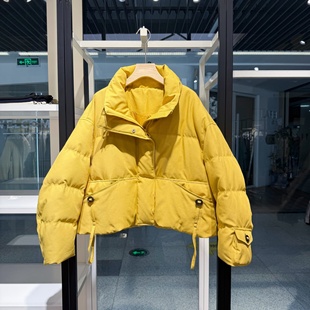 黄色立领短款羽绒服女小个子百搭休闲宽松保暖外套2025冬季新款