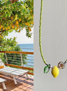 花糖｜捷克琉璃黄色小柠檬小众设计感清新甜美轻复古串珠项链