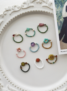 花糖戒指捷克琉璃珠轻复古