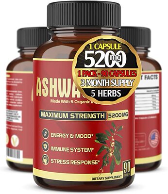 美国代购Ashwagandha Capsules, 5 in 1 Equivalent to 5200mg Po