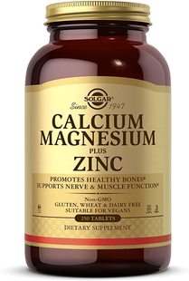 美国代购Solgar Calcium Magnesium Plus Zinc, 250 Tablets