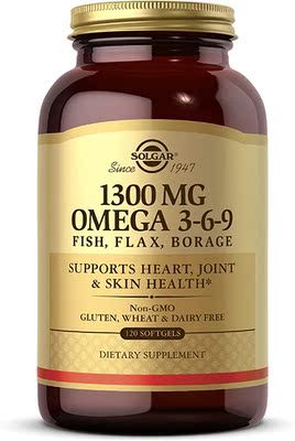 代购Solgar 1300 mg Omega 3-6-9, 120 Softgels - Fish Oil Sup