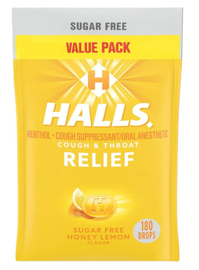 美国代购HALLS Relief Honey Lemon Sugar Free Cough Drops, Val