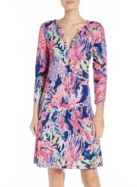 代购Lilly Pulitzer女士连衣裙透气显瘦棉质印花夏季度假短裙