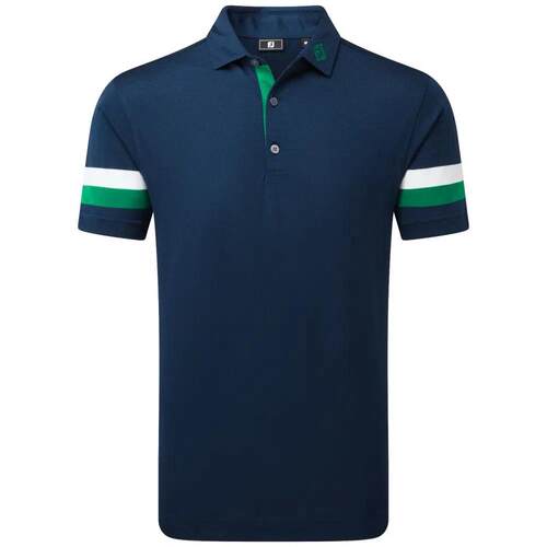 代购Footjoy男士高尔夫POLO衫透气舒适吸湿抗皱深蓝色短袖翻领