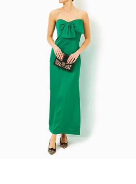 代购Lilly Pulitzer女士长裙显瘦修身缎面抹胸宴会度假礼服爆款