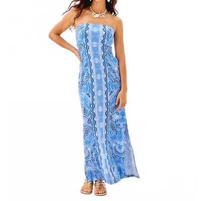 代购Lilly Pulitzer女士长裙显瘦修身雪纺印花度假夏季连衣裙