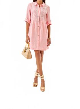 代购Lilly Pulitzer女士连衣裙显瘦透气棉麻收腰夏季度假短裙