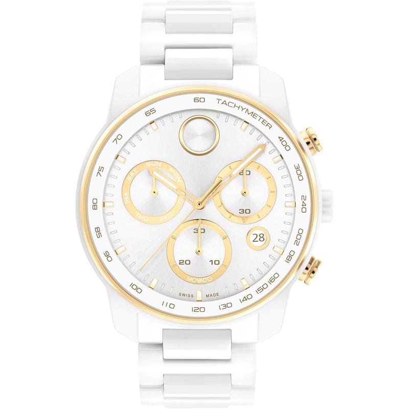 代购Movado摩凡陀男士腕表计时日期夜光测速陶瓷白色金属防水