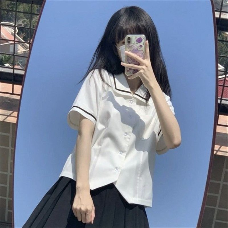 JK制服新款夏季学院风短款显瘦衬衫上衣百搭日系女高中生校供短袖
