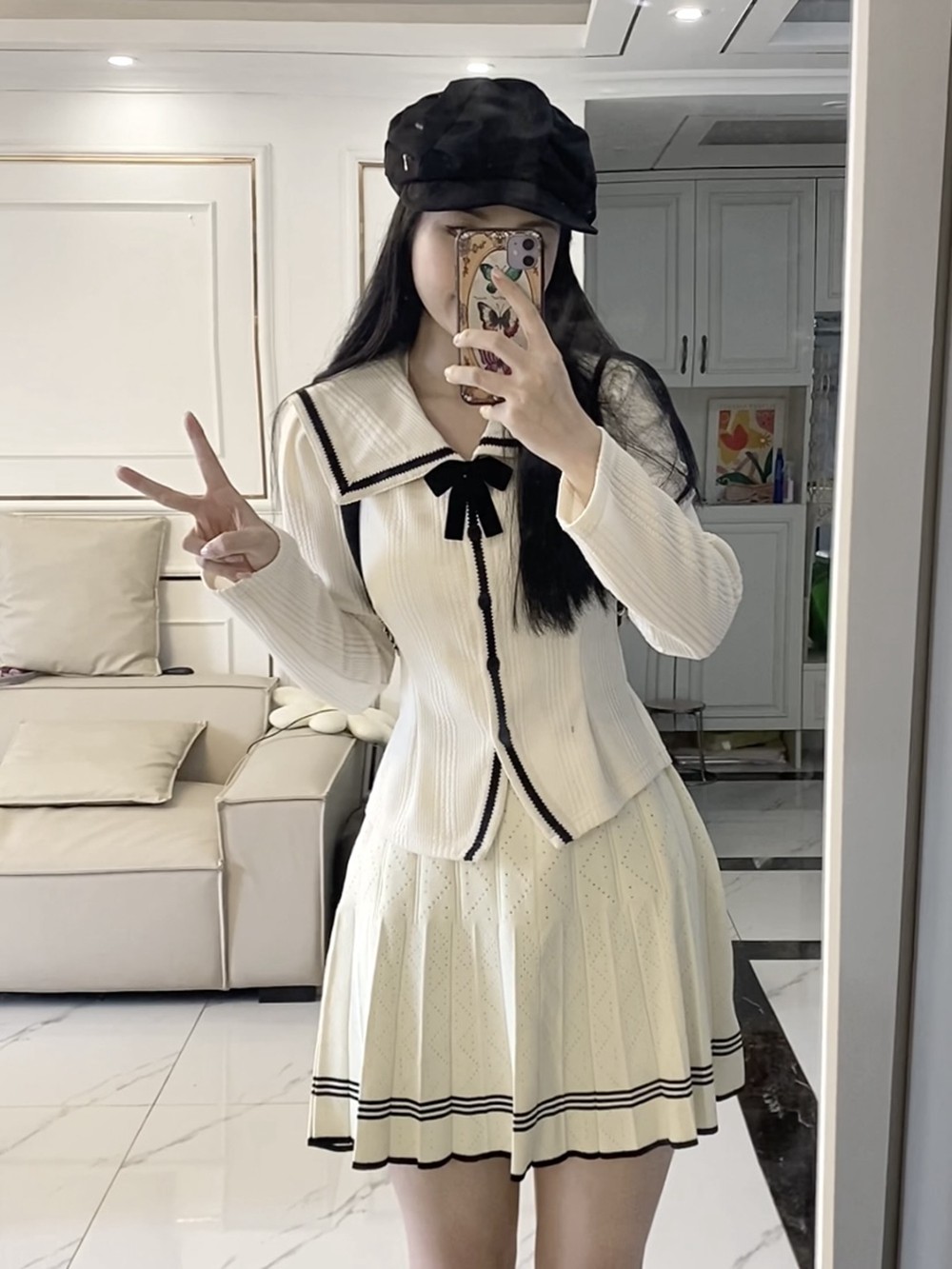 tsmade天生呐 航海日剧 学院风毛衣毛衣开衫外套上衣百褶裙套装