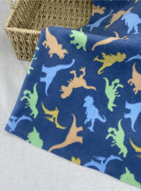 39包邮 薄蓝色恐龙摇粒绒布料 家居服上衣料 宽幅145cm 1米长度