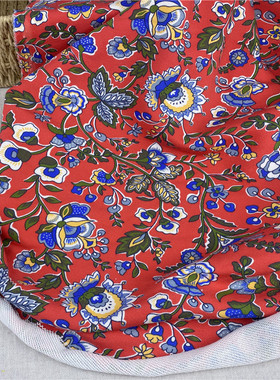 39包邮 喜庆红色花棉质毛圈 卫衣外套布料 宽幅175cm