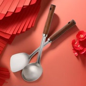 304不锈钢锅铲炒勺套装 轻巧耐用 木柄防烫