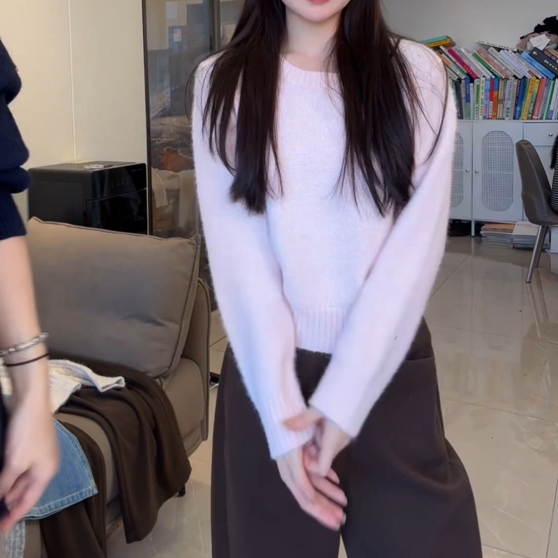 偏甜sasa韩系简约软糯毛衣针织开衫女秋冬新款气质套头衫打底上衣