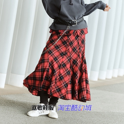 阿迪达斯三叶草女子格纹休闲裙