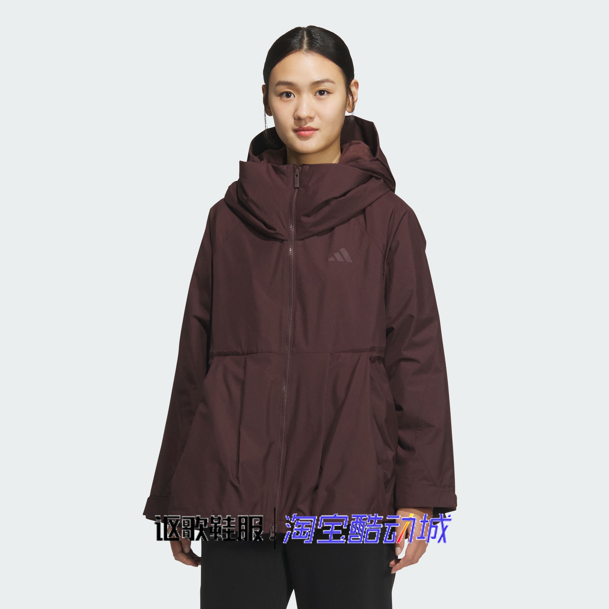 阿迪达斯女防风拒水长款连帽外套