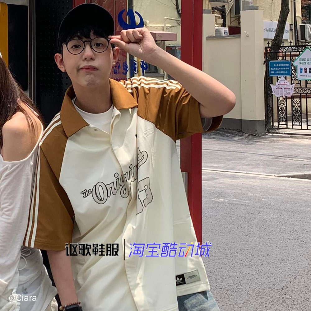 阿迪达斯男子梭织复古短袖衬衫