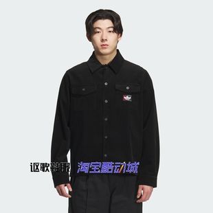 阿迪达斯三叶草男子新款经典复古灯芯绒保暖翻领长袖衬衫KF9603