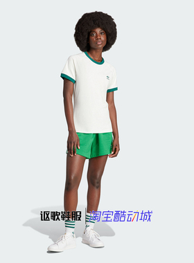 阿迪达斯三叶草女子夏季新款复古印花透气运动休闲短袖T恤IN4110