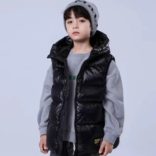 白鸭绒坎肩 男童女童中大童连帽背心宝宝短款 儿童羽绒马甲韩版 新款