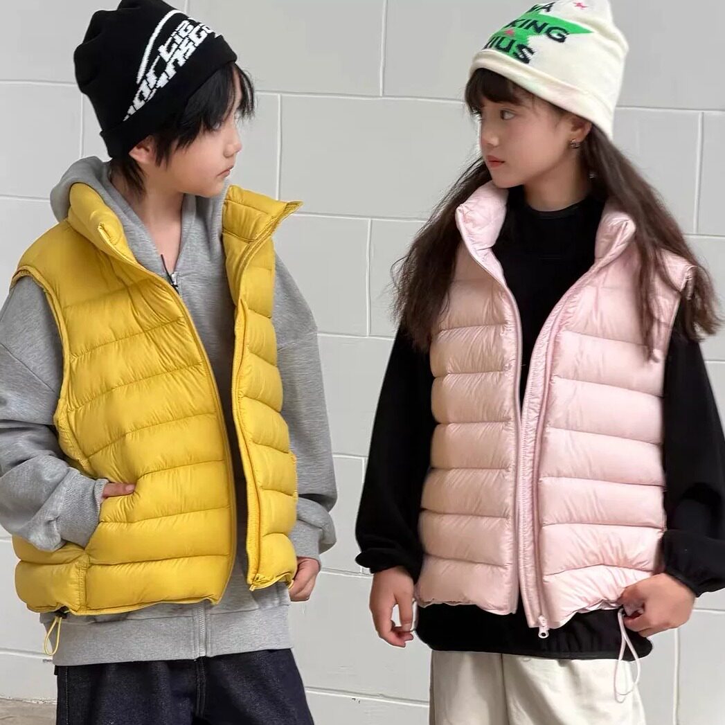 韩国新款儿童羽绒马甲内胆冬季新款男女童中大童宝宝立领坎肩背心